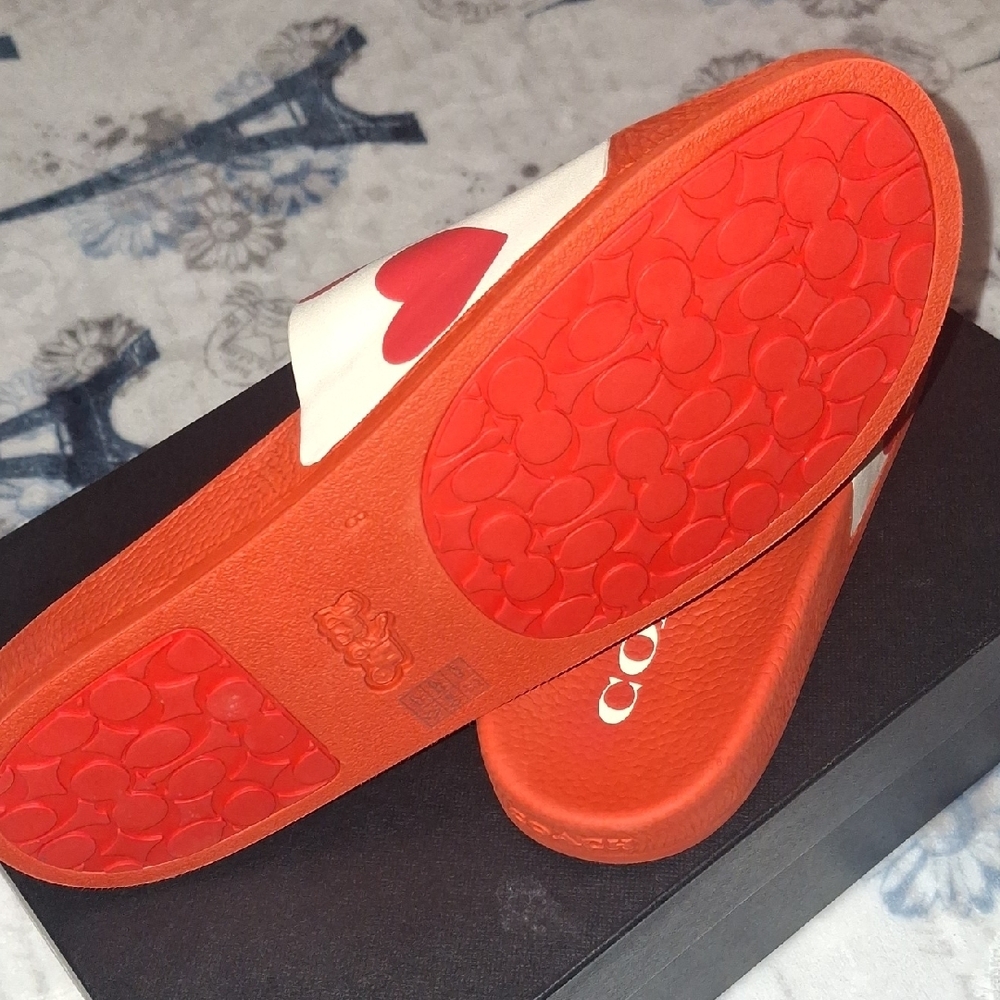Coach Red and White Heart Slides - Picture 4 of 9